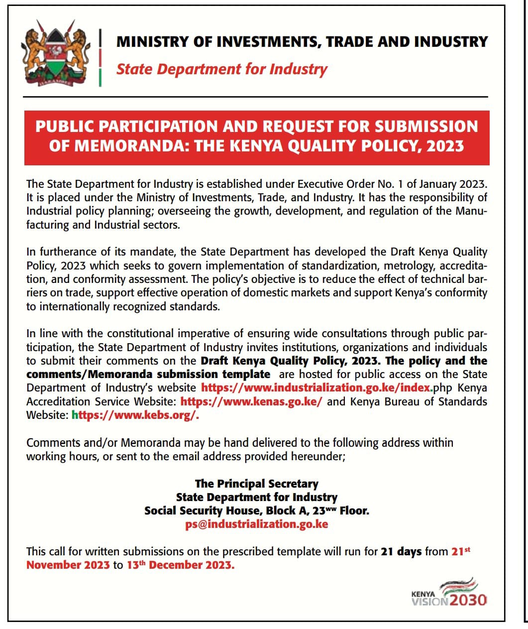 Kenya quality policy